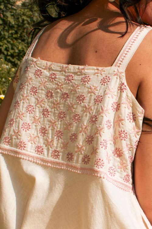 Rangsutra Avani Chikankari Off White Pure Cotton Strappy Dress