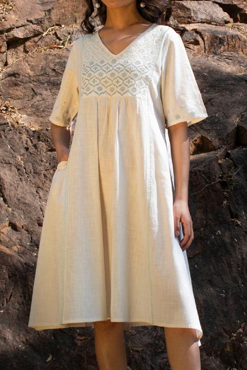 cotton chikan dress Women's Cotton Embroidery Lukhnawi Chikankari Silhouette Dress Kurta Set  (white), Lucknowi Chikankari Suits, Chikan Suits, Lucknowi Chikan Suit,    - Jaipur Prints, Jaipur