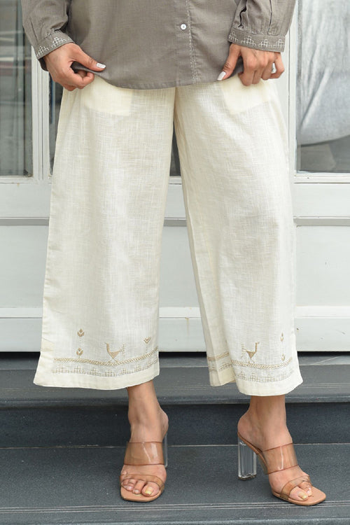 Rangsutra Bagh Cotton Off White Hand Embroidered Bottom