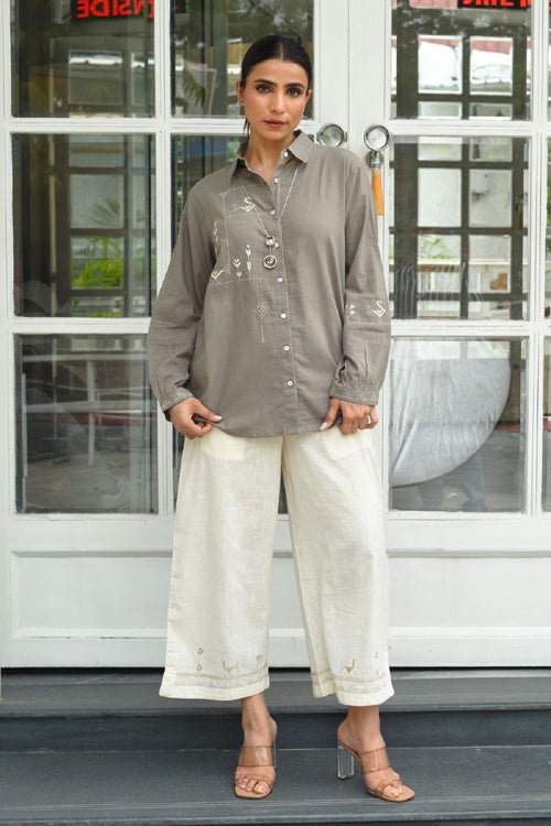 Rangsutra Bagh Cotton Full Sleeve Grey Hand Embroidered Top