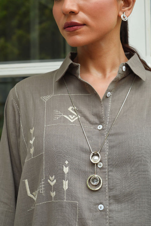 Rangsutra Bagh Cotton Full Sleeve Grey Hand Embroidered Top