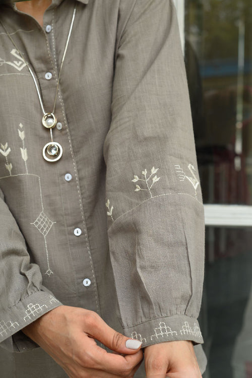 Rangsutra Bagh Cotton Full Sleeve Grey Hand Embroidered Top