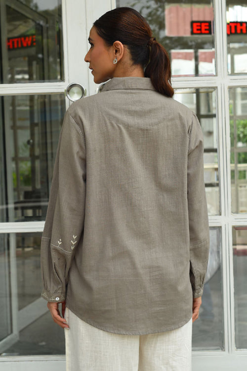 Rangsutra Bagh Cotton Full Sleeve Grey Hand Embroidered Top