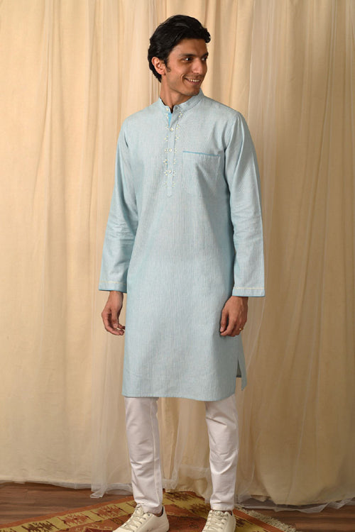 Rangsutra Baori Blue Hand Embroidered Full Sleeve Long Kurta