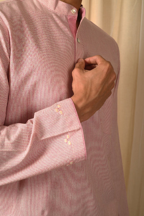 Rangsutra Baori Pink Hand Embroidered Full Sleeve Long Kurta