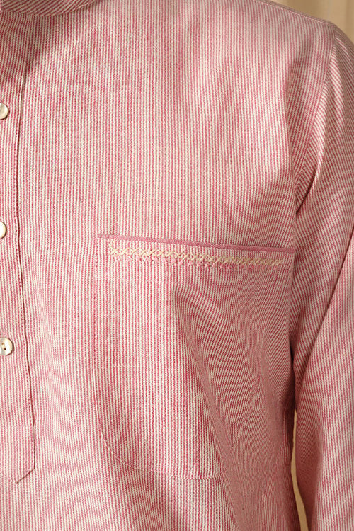 Rangsutra Baori Pink Hand Embroidered Full Sleeve Long Kurta