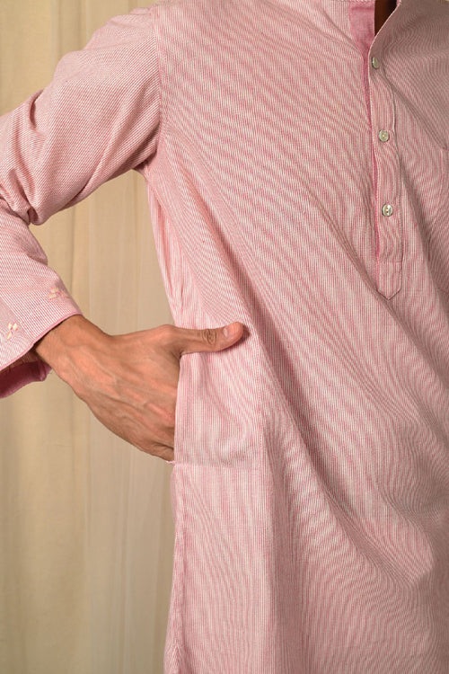 Rangsutra Baori Pink Hand Embroidered Full Sleeve Long Kurta