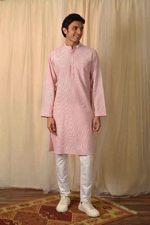 Rangsutra Baori Pink Hand Embroidered Full Sleeve Long Kurta