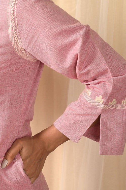 Rangsutra Baori Pink Hand Embroidered Round Neck Kurta