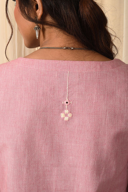 Rangsutra Baori Pink Hand Embroidered Round Neck Kurta