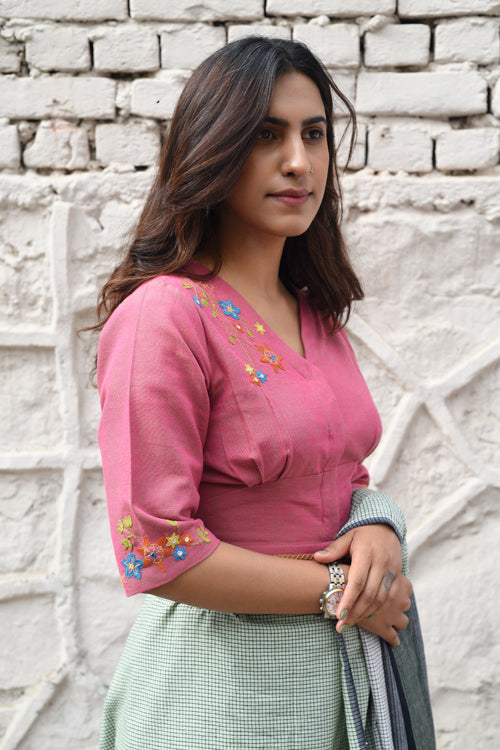 Rangsutra Cheenth Pink Fitted Blouse With Pucca Embroidery