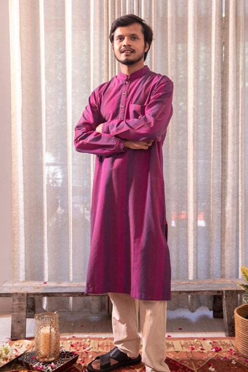 Rangsutra Haveli Soof Violet Hand Embroidered Mens Kurta
