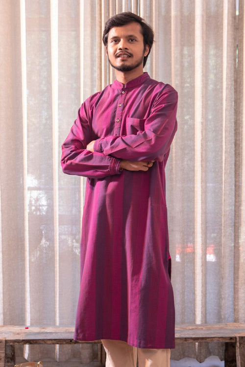 Rangsutra Haveli Soof Violet Hand Embroidered Mens Kurta