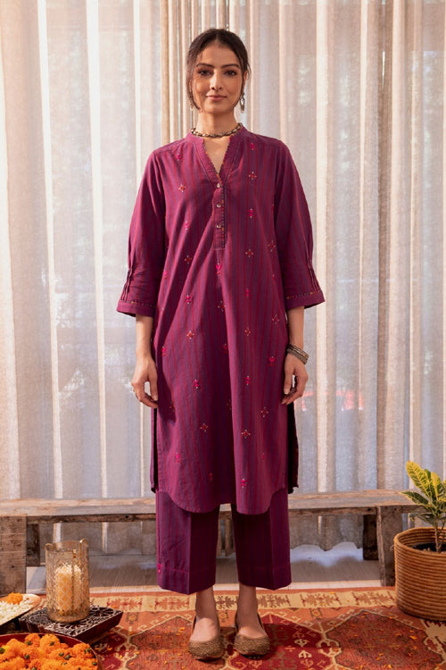Rangsutra Haveli Soof Violet Hand Embroidered Kurta