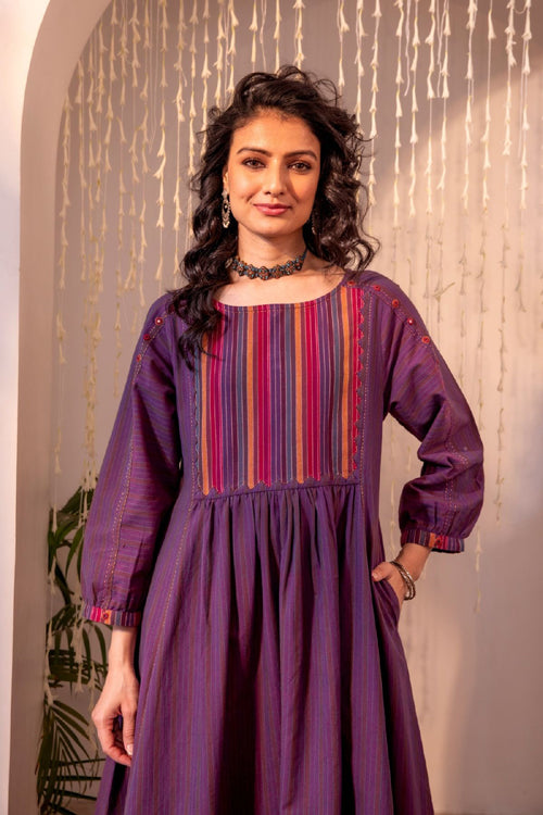 Rangsutra Haveli Applique Purple Hand Embroidered Dress
