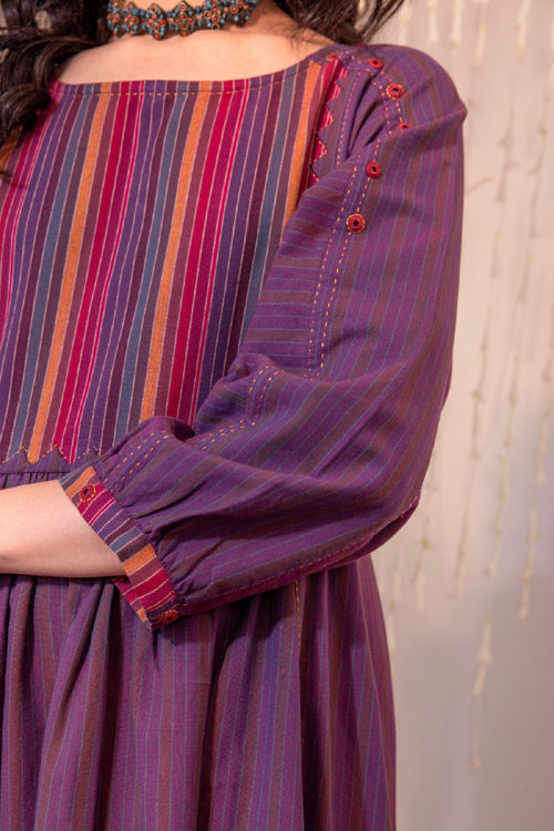 Rangsutra Haveli Applique Purple Hand Embroidered Dress