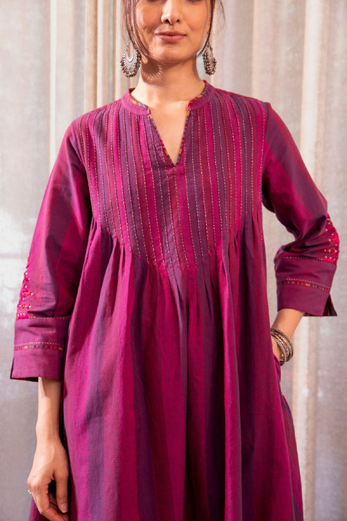 Rangsutra Haveli Soof Violet Hand Embroidered Pintuck Dress