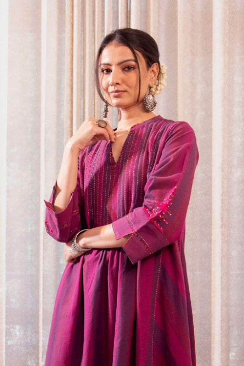 Rangsutra Haveli Soof Violet Hand Embroidered Pintuck Dress