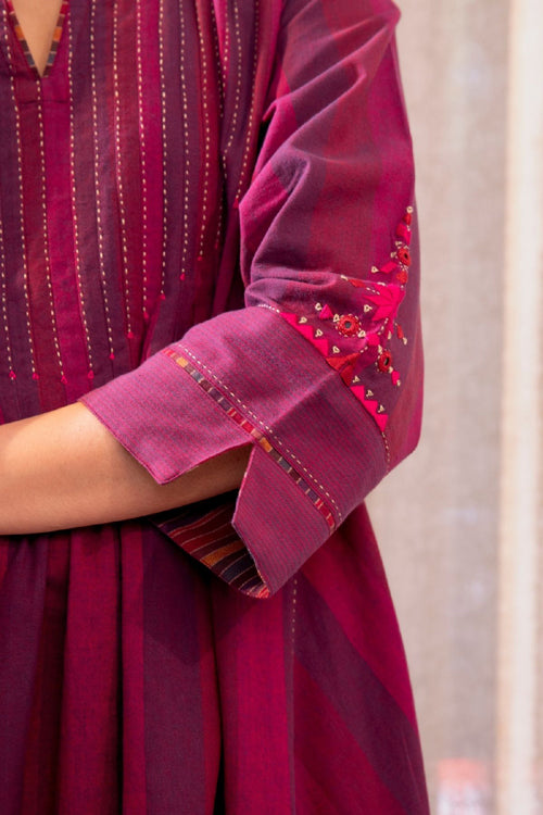 Rangsutra Haveli Soof Violet Hand Embroidered Pintuck Dress