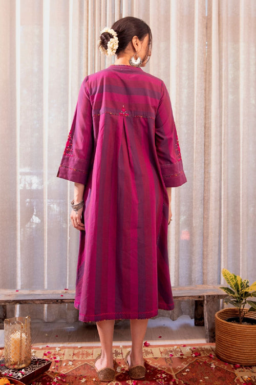 Rangsutra Haveli Soof Violet Hand Embroidered Pintuck Dress