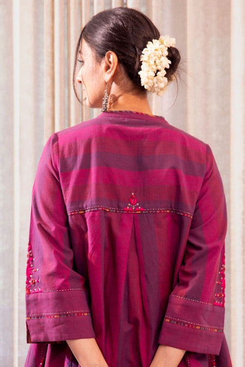 Rangsutra Haveli Soof Violet Hand Embroidered Pintuck Dress
