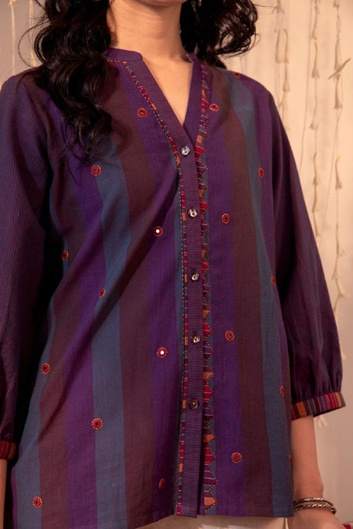 Rangsutra Haveli Applique And Kaanch Purple Hand Embroidered Top