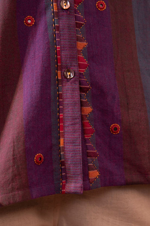 Rangsutra Haveli Applique And Kaanch Purple Hand Embroidered Top
