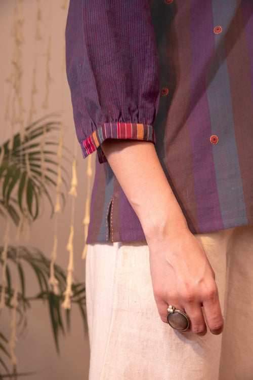 Rangsutra Haveli Applique And Kaanch Purple Hand Embroidered Top
