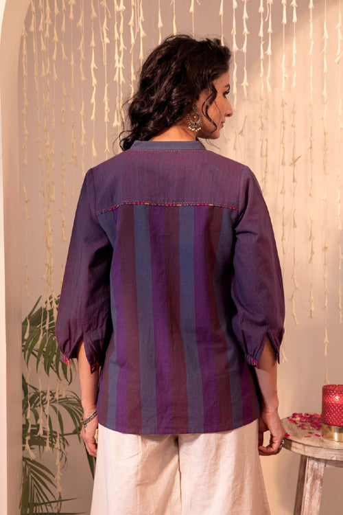 Rangsutra Haveli Applique And Kaanch Purple Hand Embroidered Top
