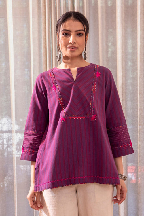 Rangsutra Haveli Soof Violet Hand Embroidered Flared Top