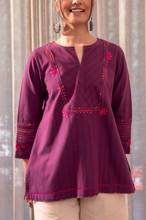 Rangsutra Haveli Soof Violet Hand Embroidered Flared Top