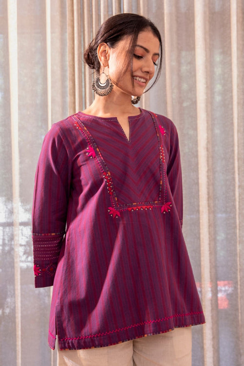 Rangsutra Haveli Soof Violet Hand Embroidered Flared Top