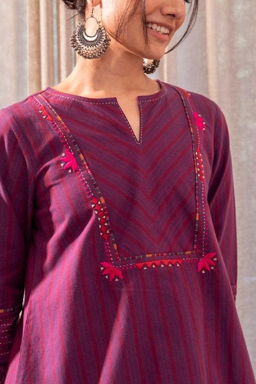 Rangsutra Haveli Soof Violet Hand Embroidered Flared Top