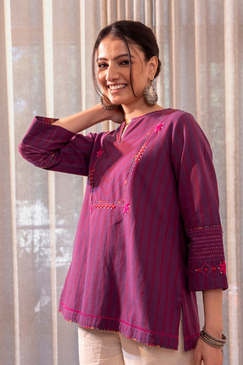 Rangsutra Haveli Soof Violet Hand Embroidered Flared Top