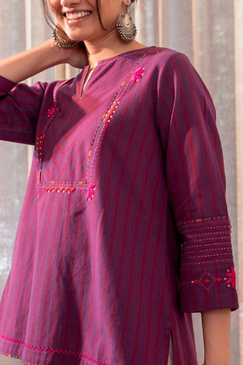 Rangsutra Haveli Soof Violet Hand Embroidered Flared Top