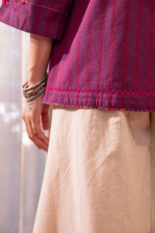 Rangsutra Haveli Soof Violet Hand Embroidered Flared Top