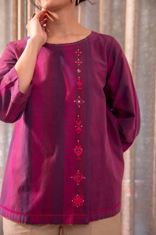 Rangsutra Haveli Soof Violet Hand Embroidered Top