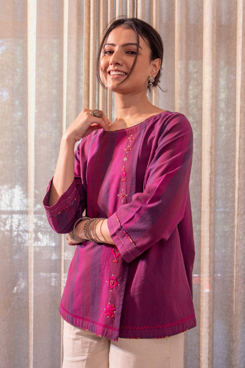 Rangsutra Haveli Soof Violet Hand Embroidered Top