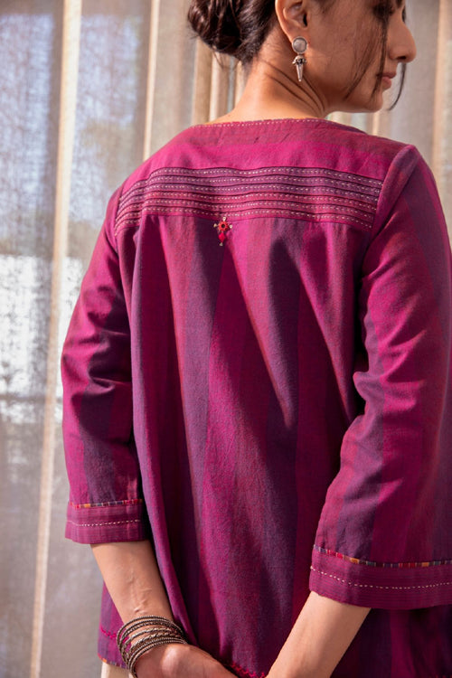 Rangsutra Haveli Soof Violet Hand Embroidered Top