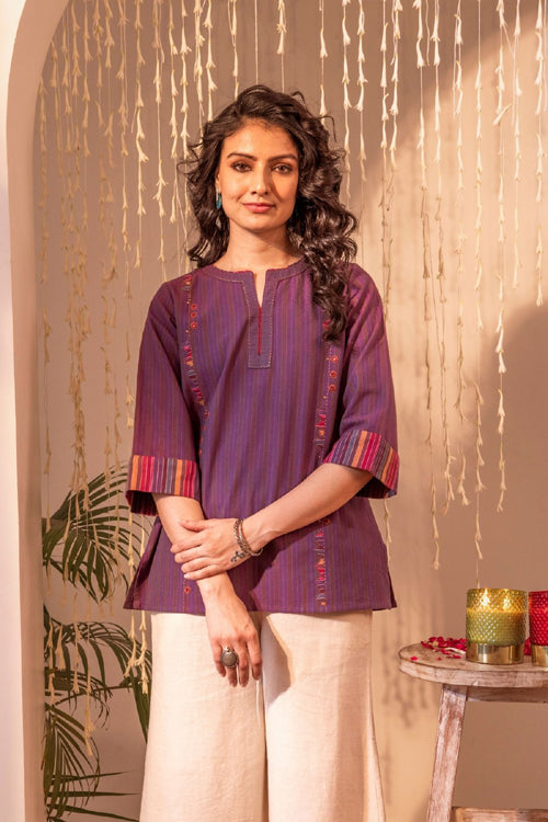 Rangsutra Haveli Applique Purple Hand Embroidered Top