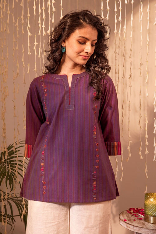 Rangsutra Haveli Applique Purple Hand Embroidered Top