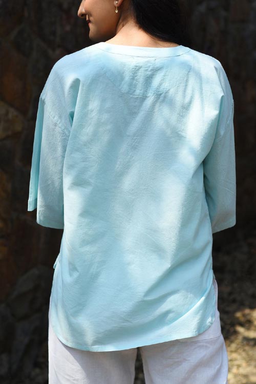 Rangsutra Nargis Blue Kashmiri Crewel Hand Embroidered Cotton Top.