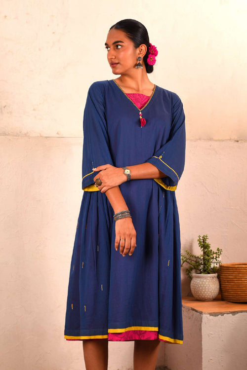 Rangsutra Saheli Double Layer Hand Embroidered Blue Mulmul Cotton Kurt –  Okhaistore