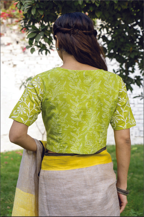 Rangsutra Suhani Lime Princess Cotton Blouse With Chikankari Hand Embroidery