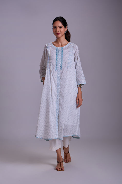 Rangsutra Suhani White A-Line Cotton Kurta With Applique