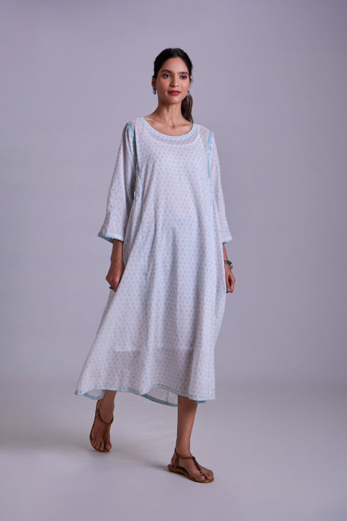 Rangsutra Suhani White A-Line Cotton Dress With Applique