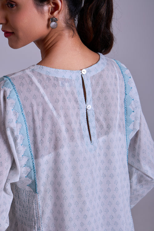 Rangsutra Suhani White A-Line Cotton Dress With Applique