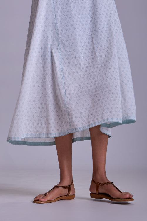 Rangsutra Suhani White A-Line Cotton Dress With Applique