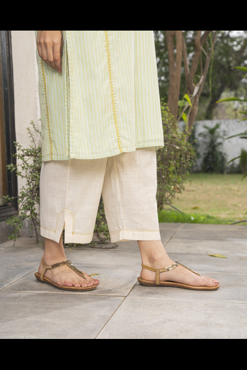 Rangsutra Suhani Mint A-Line Cotton Kurta With Soof Hand Embroidery