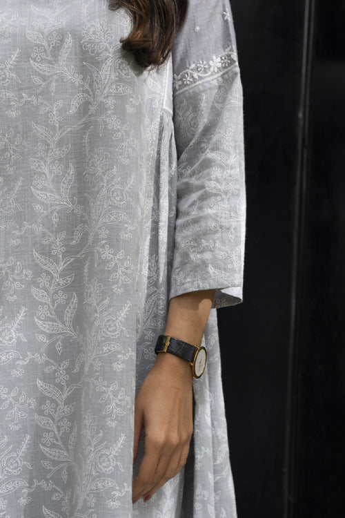 Rangsutra Suhani Grey Flared Cotton Kurta Cum Dress With Chikankari Hand Embroidery